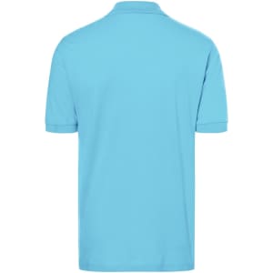 A light blue polo shirt featuring a classic design, with a collar and short sleeves. It has a logo on the back.