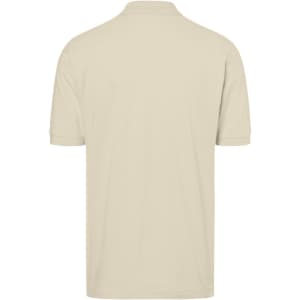 A beige polo shirt with a classic design, featuring short sleeves and a collar. The shirt has a logo on it.