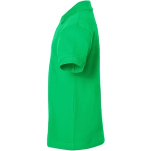 A green polo shirt with a classic design, featuring short sleeves and a collar. It has a logo on it.