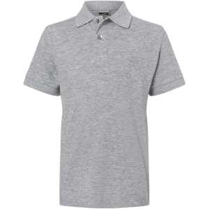 A grey Classic Polo Junior shirt with a fold-over collar and short sleeves, featuring a logo on the chest.