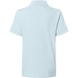 A light blue junior polo shirt with a classic design and a logo on the back.