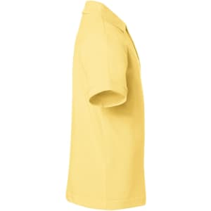 A yellow polo shirt with a classic design, featuring a collar and short sleeves. Includes a logo.