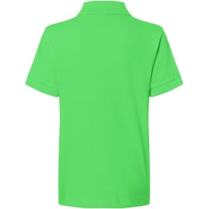 A vibrant green polo shirt with a collar and short sleeves. The back features a plain design and a logo.