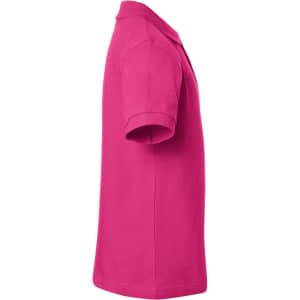 A pink Classic Polo Junior shirt with a classic collar and short sleeves, featuring a logo.