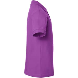 A purple polo shirt with a classic cut, featuring a collar and short sleeves. It includes a logo on the chest.