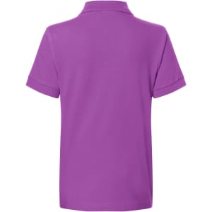 A purple polo shirt with a classic design and a folded collar, featuring short sleeves and no visible branding.