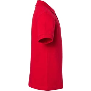 A red Classic Polo Junior shirt featuring a collar and short sleeves, with a logo on the fabric.