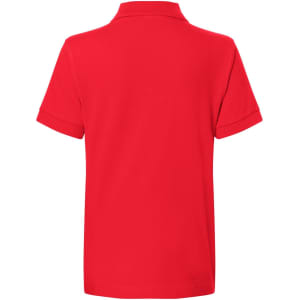 A red Classic Polo Junior shirt featuring a collar and short sleeves, with a logo on the back.