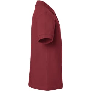 A maroon polo shirt with a classic collar and short sleeves. The shirt features a logo on the chest.