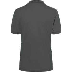 A Classic Polo Ladies shirt in dark grey, featuring a collar and short sleeves. The back view shows a plain design with a logo.