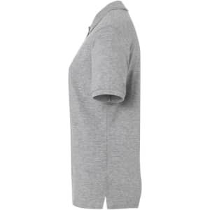 A grey classic polo shirt for ladies featuring short sleeves and a collar. The shirt has a subtle brand logo.