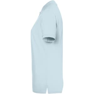 A light blue polo shirt for women, featuring a brand logo and a classic design.