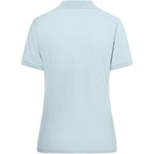 A light blue polo shirt for ladies with a classic design and a logo on the back.