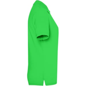 A bright green ladies' polo shirt with a classic cut, featuring a collar and short sleeves, and a logo.