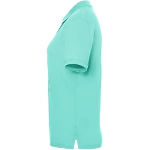 A mint green polo shirt with a classic fit, featuring a collar and short sleeves. It has a logo on the chest.