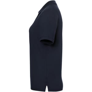 A classic ladies' polo shirt in navy blue, featuring a short sleeve design and a simple style. It has branding.