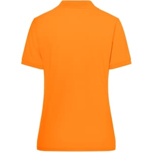 An orange polo shirt for ladies, featuring a classic design and a simple back view. It has a logo.