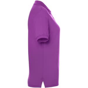 A classic polo shirt in vibrant purple, featuring a straight hem and a collar. It has a logo on the side.