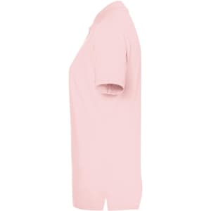 A pink polo shirt for ladies featuring short sleeves and a classic design, with a logo on the front.