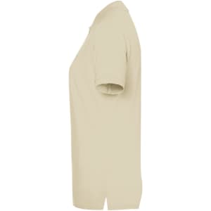 A light beige polo shirt for ladies, featuring a classic design and a subtle branding logo.