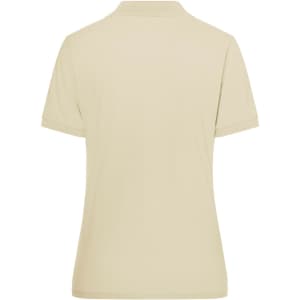 A light beige polo shirt for ladies with a classic design and short sleeves. It features a logo on the back.