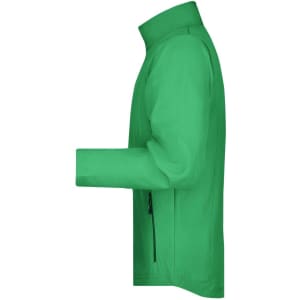 A green men's softshell jacket displayed in profile, featuring a zippered pocket and a collar. Logo visible.