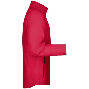 A red men's softshell jacket featuring a zippered pocket and a high collar. The jacket has a sleek, streamlined design.