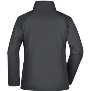 A black Ladies Softshell Jacket with a high collar and raglan sleeves, featuring a logo on the back.
