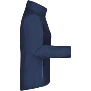 A navy ladies softshell jacket with a zippered pocket, featuring a sleek design and minimal branding.