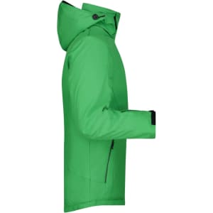 A bright green men's wintersport jacket featuring a hood and zipped pocket. The jacket has a minimalist design.
