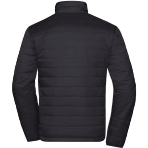 A black padded puffer jacket with a quilted design, featuring a high collar and a plain back view.