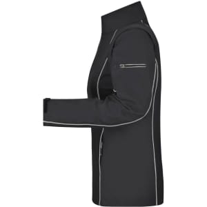 A ladies' zip-off softshell jacket in black, featuring contrast stitching and a side zip pocket.