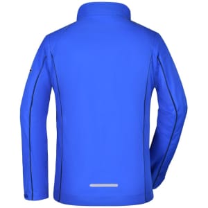 A blue ladies zip-off softshell jacket with a collar and reflective detailing at the back. It has a logo on the sleeve.