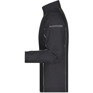 A black men's zip-off softshell jacket with contrasting stitching and a stand-up collar. Features a logo.