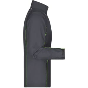 A men's zip-off softshell jacket in dark grey with green detailing, featuring a high collar and long sleeves.