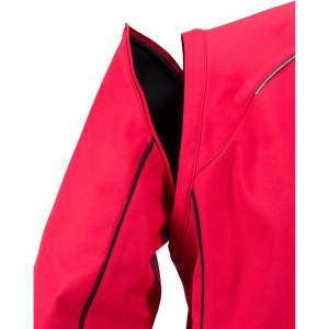 A red men's zip-off softshell jacket featuring contrasting black detailing and partial zip. Ideal for versatile wear.
