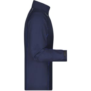 A navy zip-off softshell jacket with contrasting blue stitching, featuring a high collar and sleeve cuffs.
