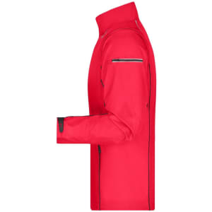 A red men's zip-off softshell jacket featuring a sleek design and a logo on the sleeve.