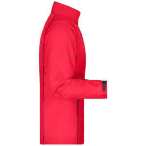 A red men's zip-off softshell jacket with a high collar and black detailing, featuring a side view.