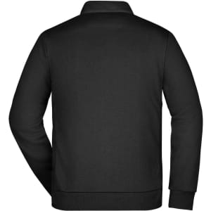 A black men's hybrid sweat jacket with a collar and long sleeves, featuring a logo on the back.