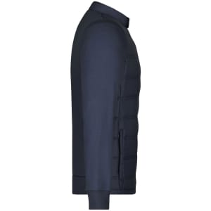 A men's hybrid sweat jacket in navy, featuring a sleek design with a padded front and long sleeves.