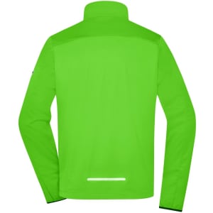 A bright green men's sports softshell jacket with long sleeves and a high collar, featuring a logo.