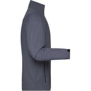 A men's sports softshell jacket in grey, featuring a zippered pocket and a high collar design.