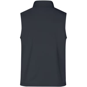 A softshell vest in dark grey, featuring a sleeveless design and a high collar. It has a logo on the back.