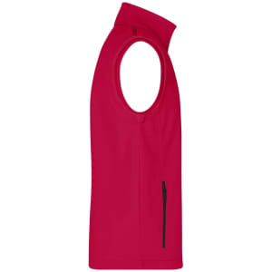 A red men's softshell vest featuring a side zip pocket and a high collar. It has a sleek, sleeveless design.