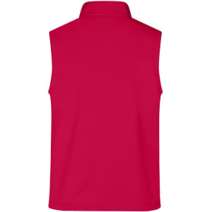 A men's softshell vest in bright pink, featuring a sleeveless design and a collar, with a logo on the back.