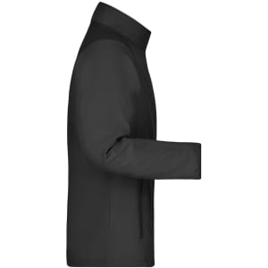 A men's softshell jacket in black, featuring a sleek design and a logo on the front.