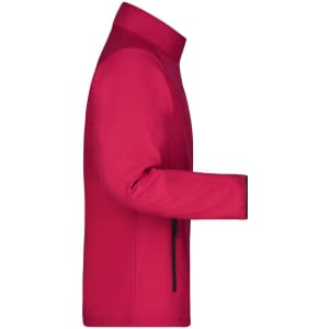 A red softshell jacket featuring a high collar and zippered pockets, with one arm outstretched.