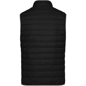 A black men's down vest with a quilted design, featuring a collar and no visible branding.
