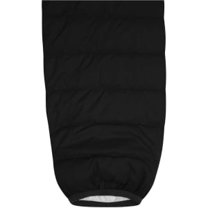 A black ladies down jacket, featuring a puffer design with a textured finish and elastic cuffs.